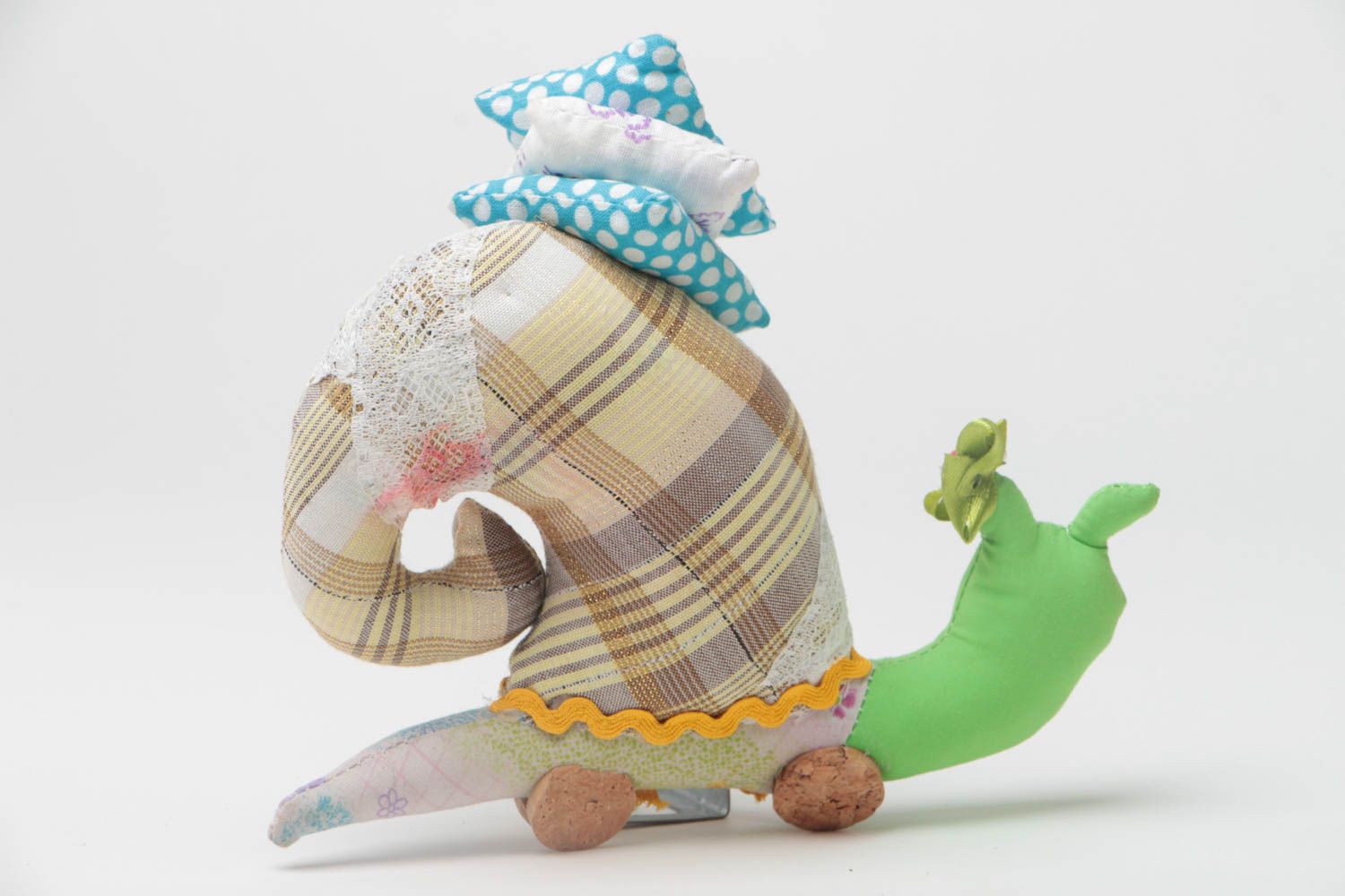 Beautiful designer unusual handmade soft toy snail made of fabric photo 4