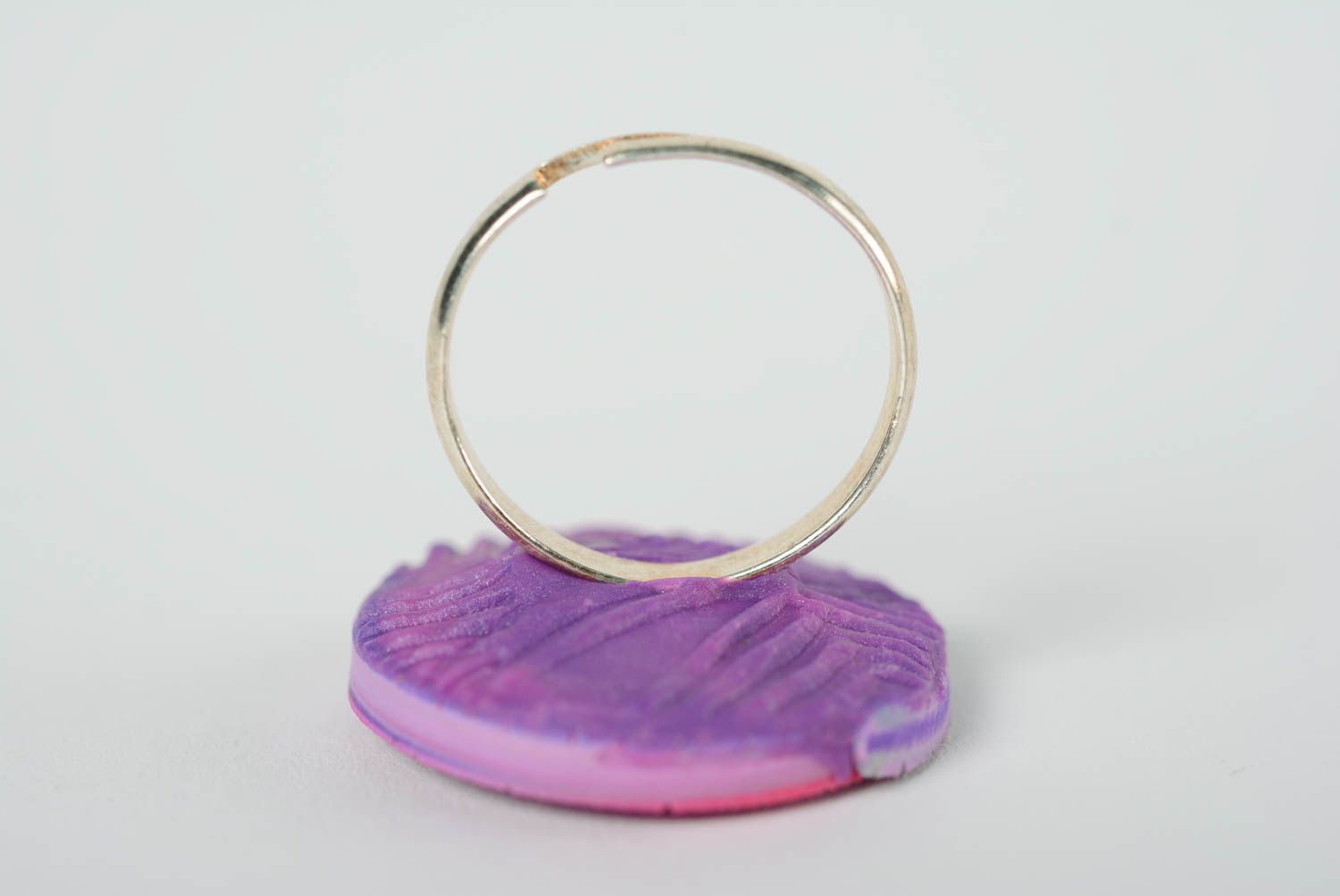 Large handmade designer lilac polymer clay ring of adjustable size photo 5