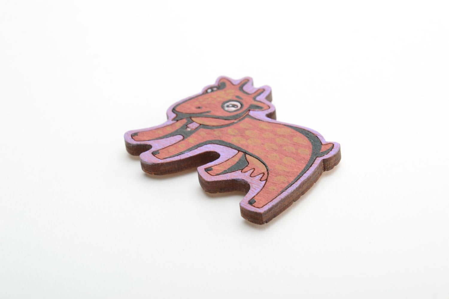 Painted brown handmade designer plywood fridge magnet in the shape of goat photo 5