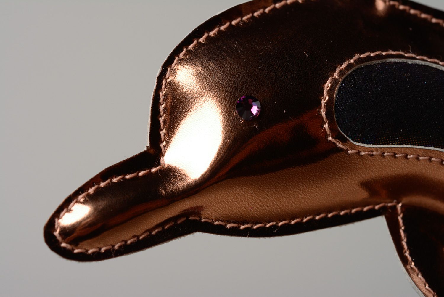 Handmade orange leather keychain for gift Dolphin photo 3