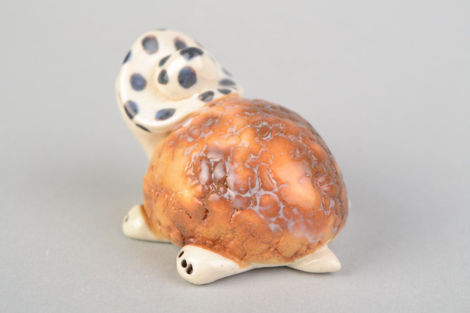 Handmade funny small decorative ceramic figurine of turtle painted with glaze photo 4