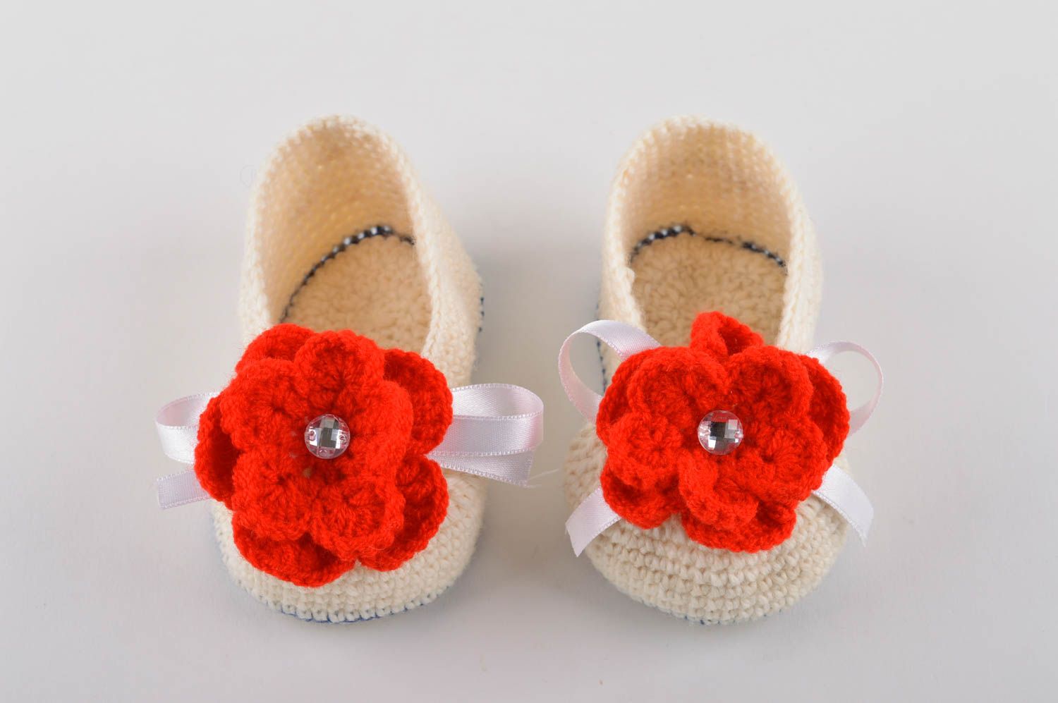Pantofole da casa da bambine fatte a mano scarpe per casa a maglia con fiore foto 3