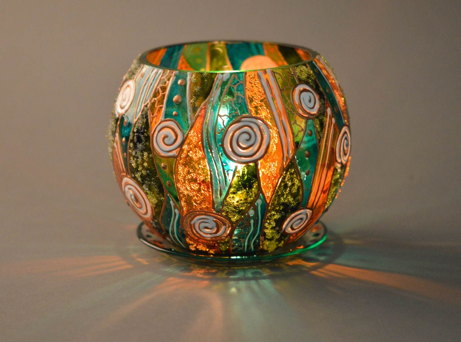 Bougeoir en verre fait main décoratif pour intérieur boule avec peinture photo 1