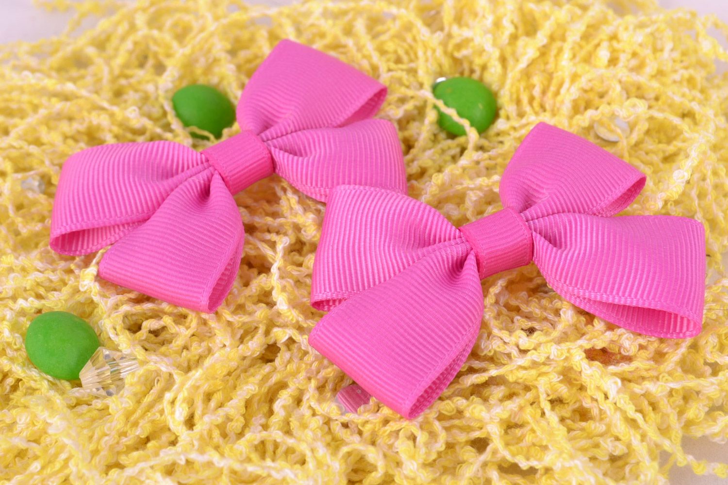 Set of handmade rep ribbon bows for hair ties and clips 2 pieces DIY hair accessories photo 1