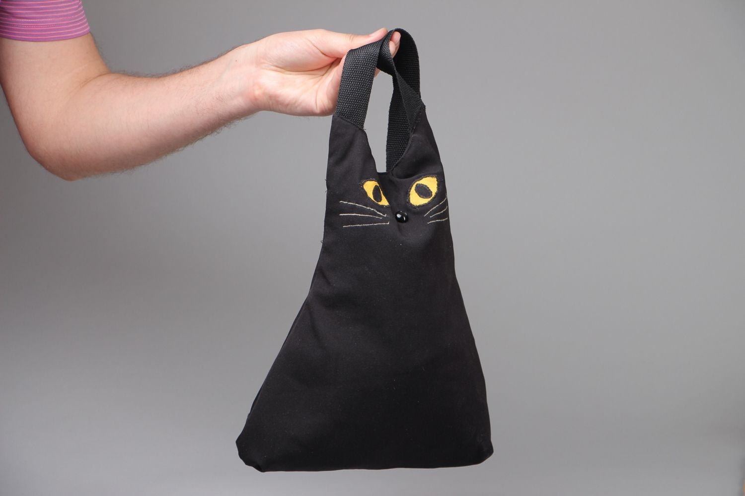 Handmade fabric bag in the shape of black cat photo 4