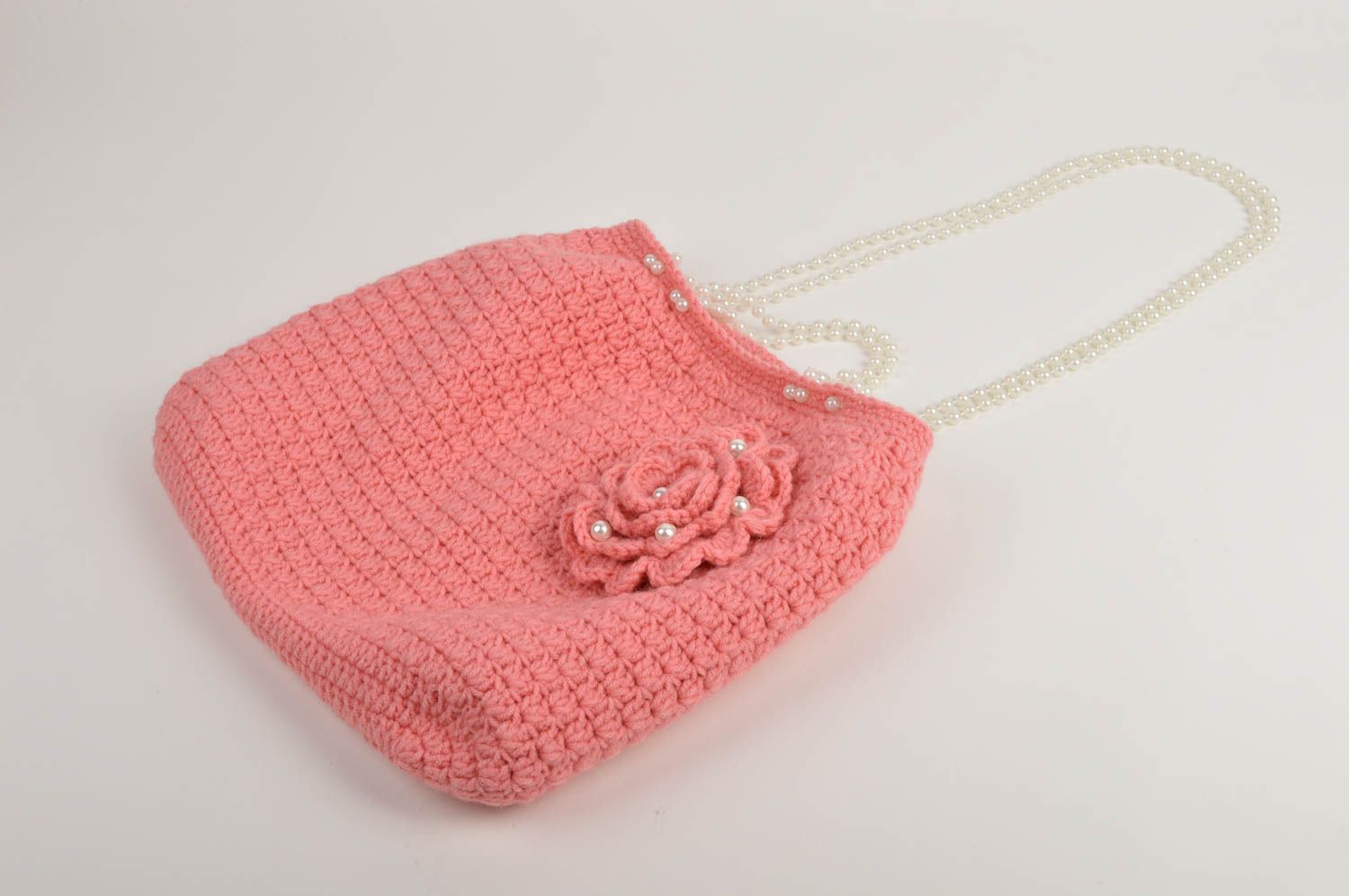 Сумка ручной работы женская сумка крючком красивая сумка розовая с цветком фото 3