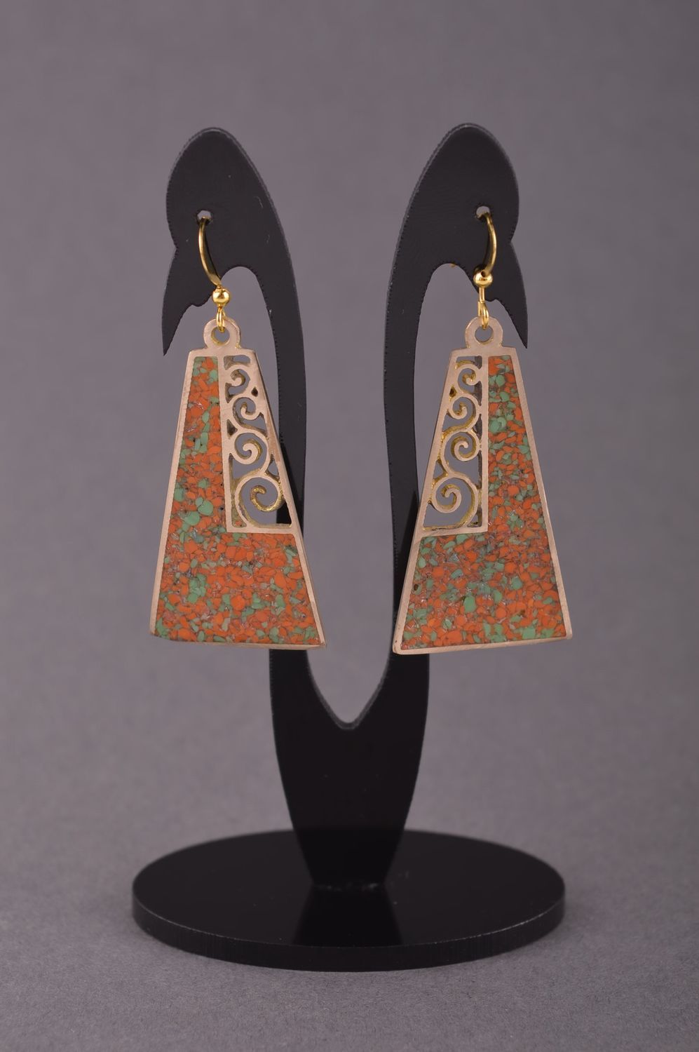Украшение из латуни handmade серьги из натуральных камней модные серьги женские фото 5