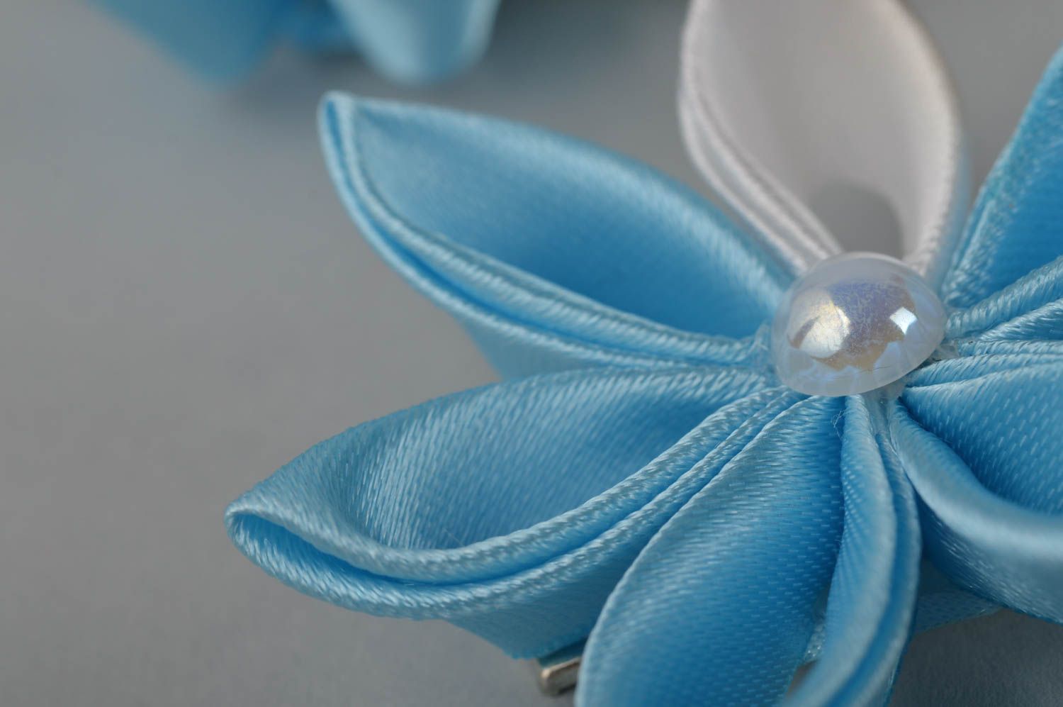 Beautiful handmade textile flower barrette hair clips 2 pieces elegant hair photo 5
