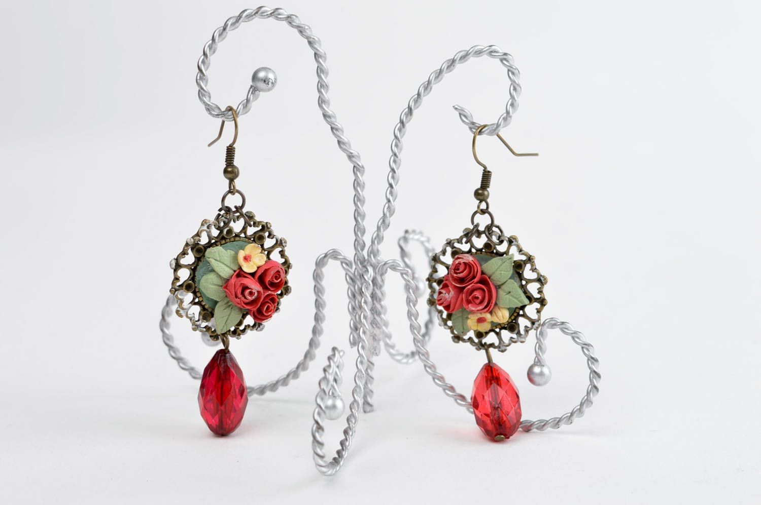 Unusual handmade plastic earrings flower earrings costume jewelry gifts for her photo 1