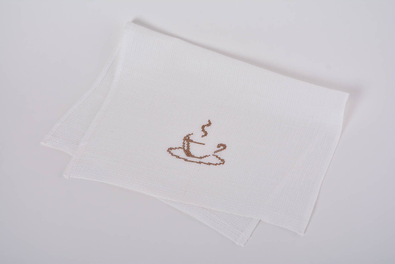 Serviette de table en tissu de coton blanche avec broderie machine faite main photo 4