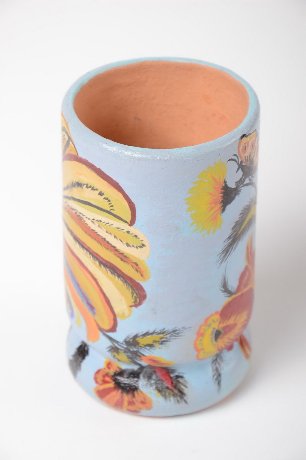 Глиняная ваза ручной работы с росписью акриловыми красками красивая авторская фото 4