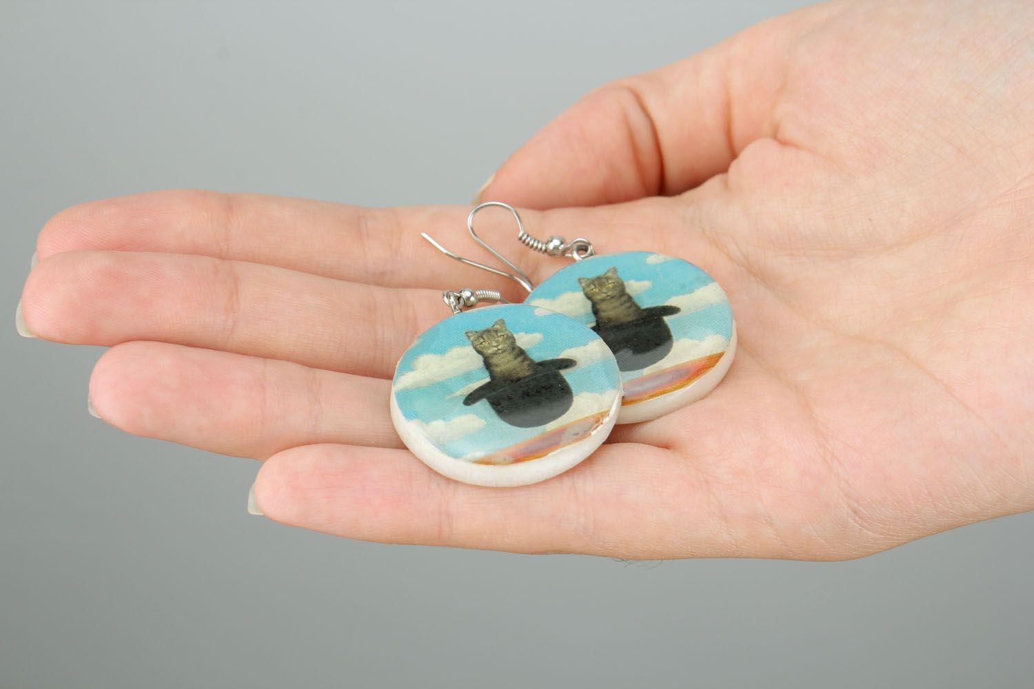 Earrings made of polymer clay and epoxy resin Cats photo 2