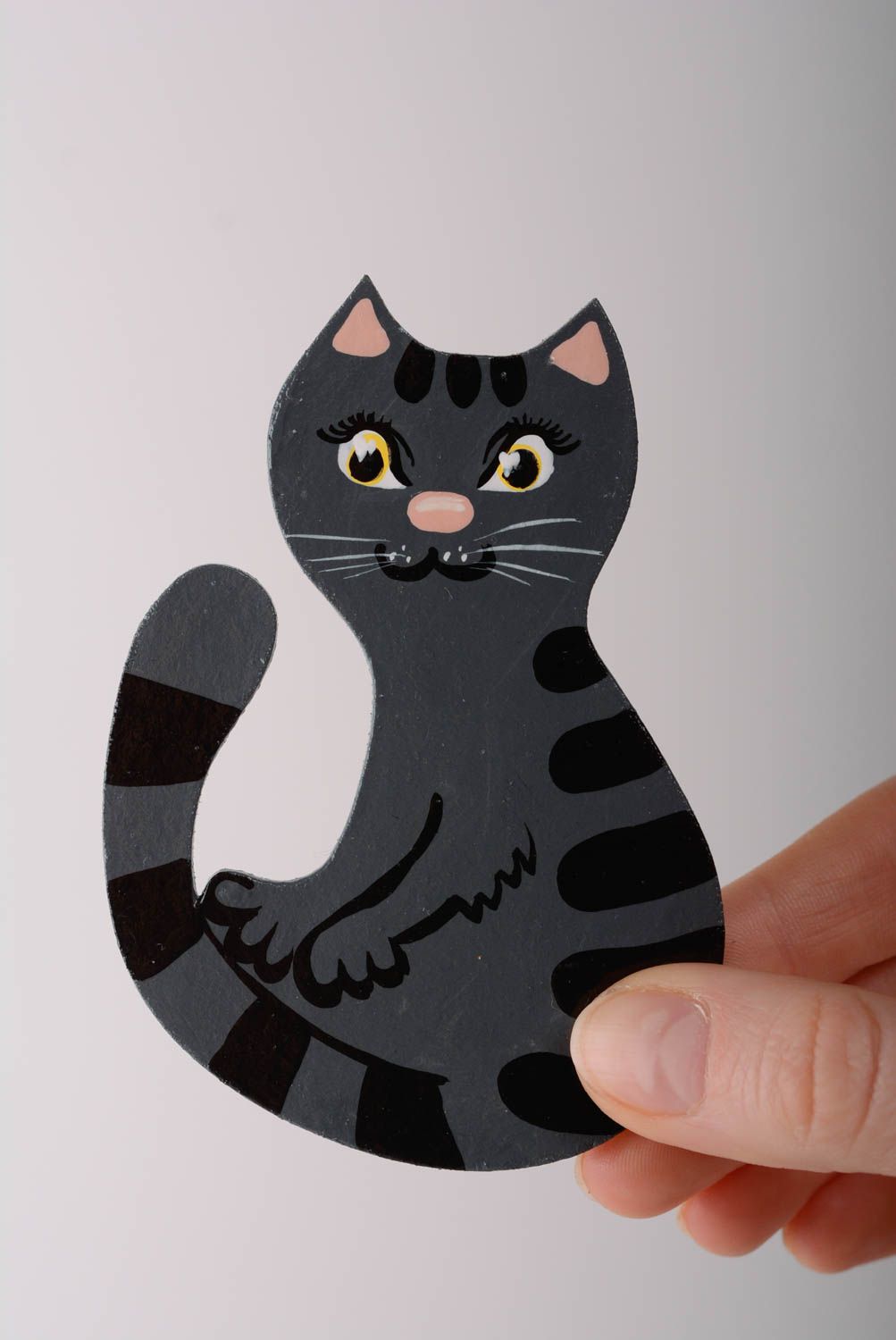 Magnet pour frigo Chat noir peint aux acryliques décor original fait main photo 5
