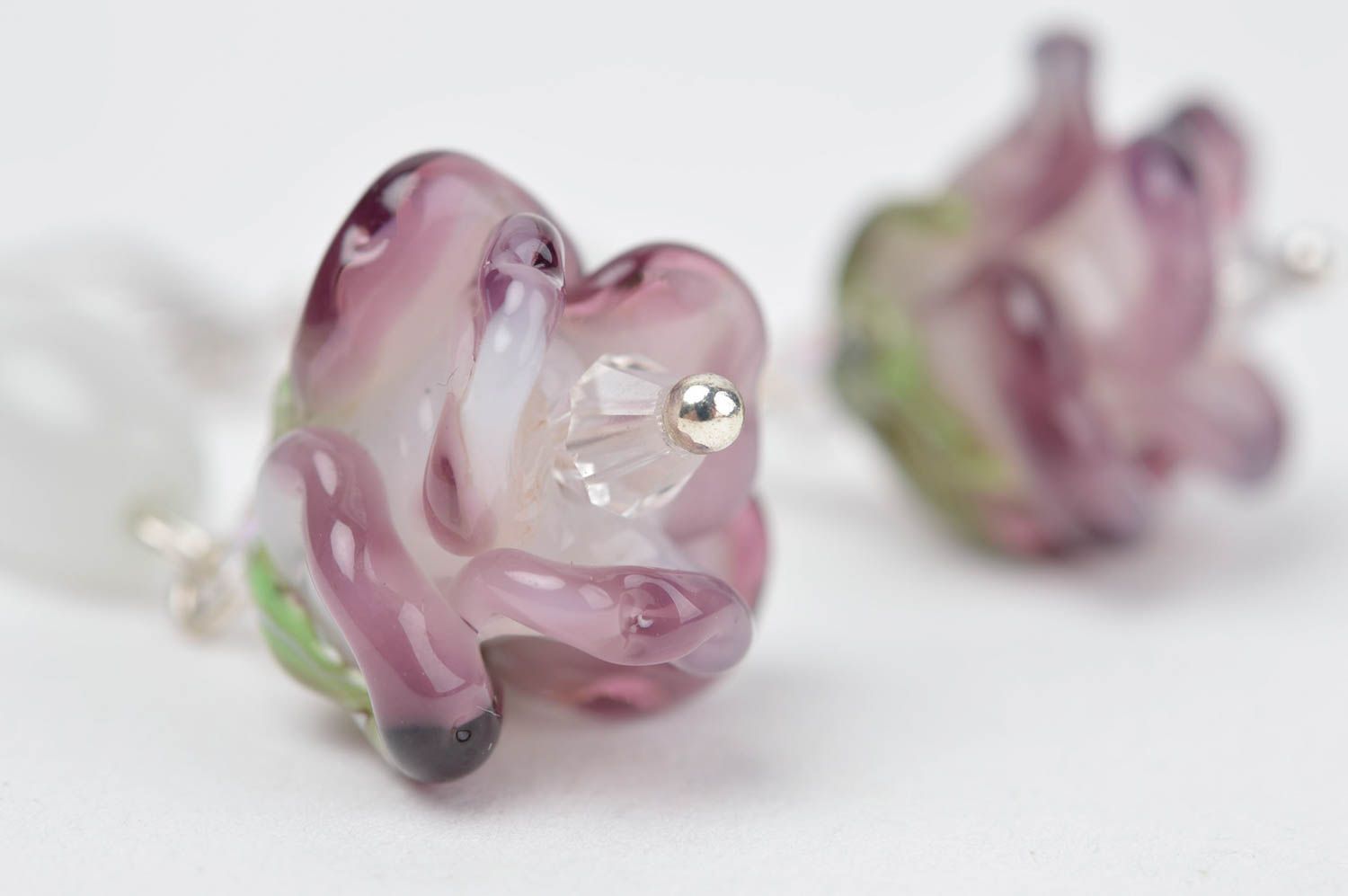 Handmade Glas Ohrringe Accessoire für Frauen Damen Schmuck kleine schöne Blumen foto 3