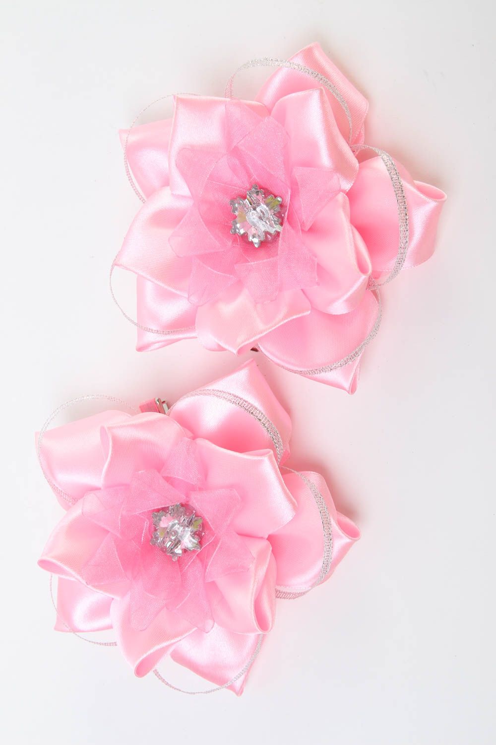 Аксессуары для волос ручной работы заколкаив виде цветков заколки канзаши розовые фото 2
