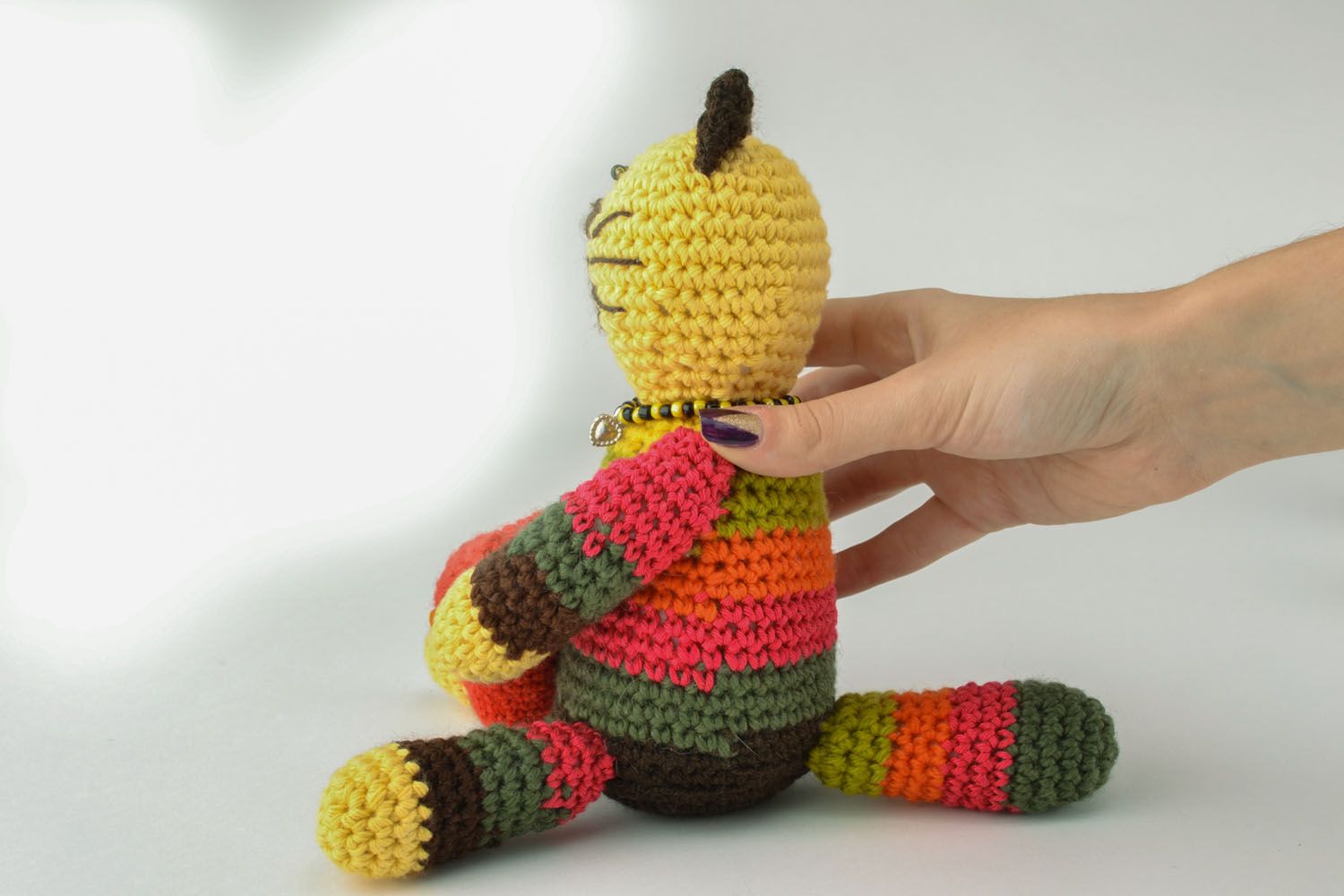 Giocattolo a maglia fatto a mano pupazzo da bambini a forma di gatto simpatico foto 2