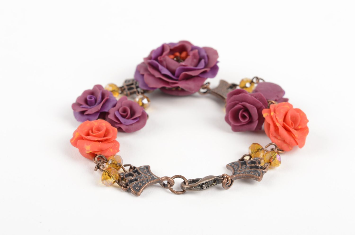 Handmade bracelet polymer clay jewelry fashion bracelet with flowers womens gift photo 5