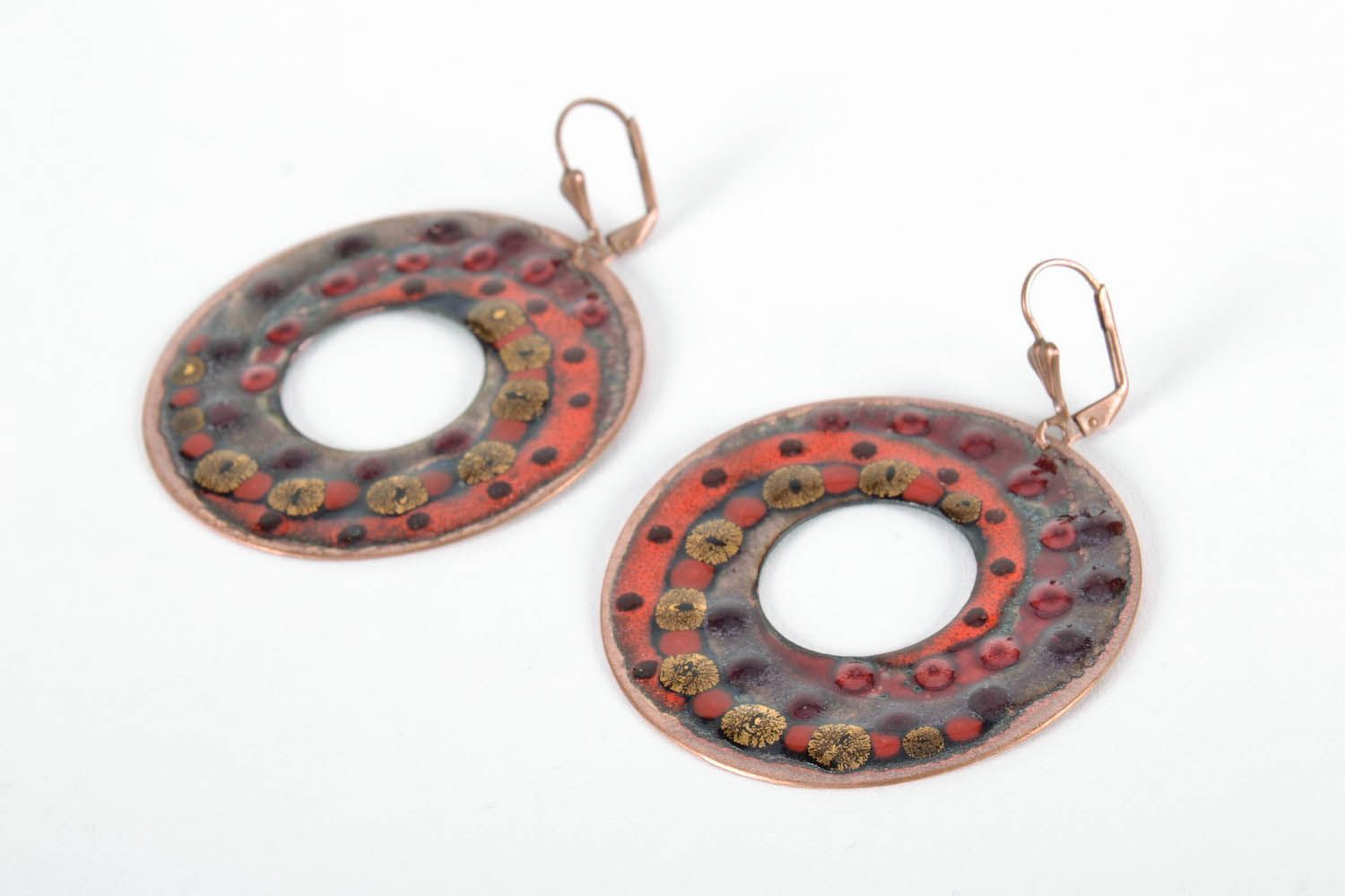 Red Earrings Made of Copper  photo 1