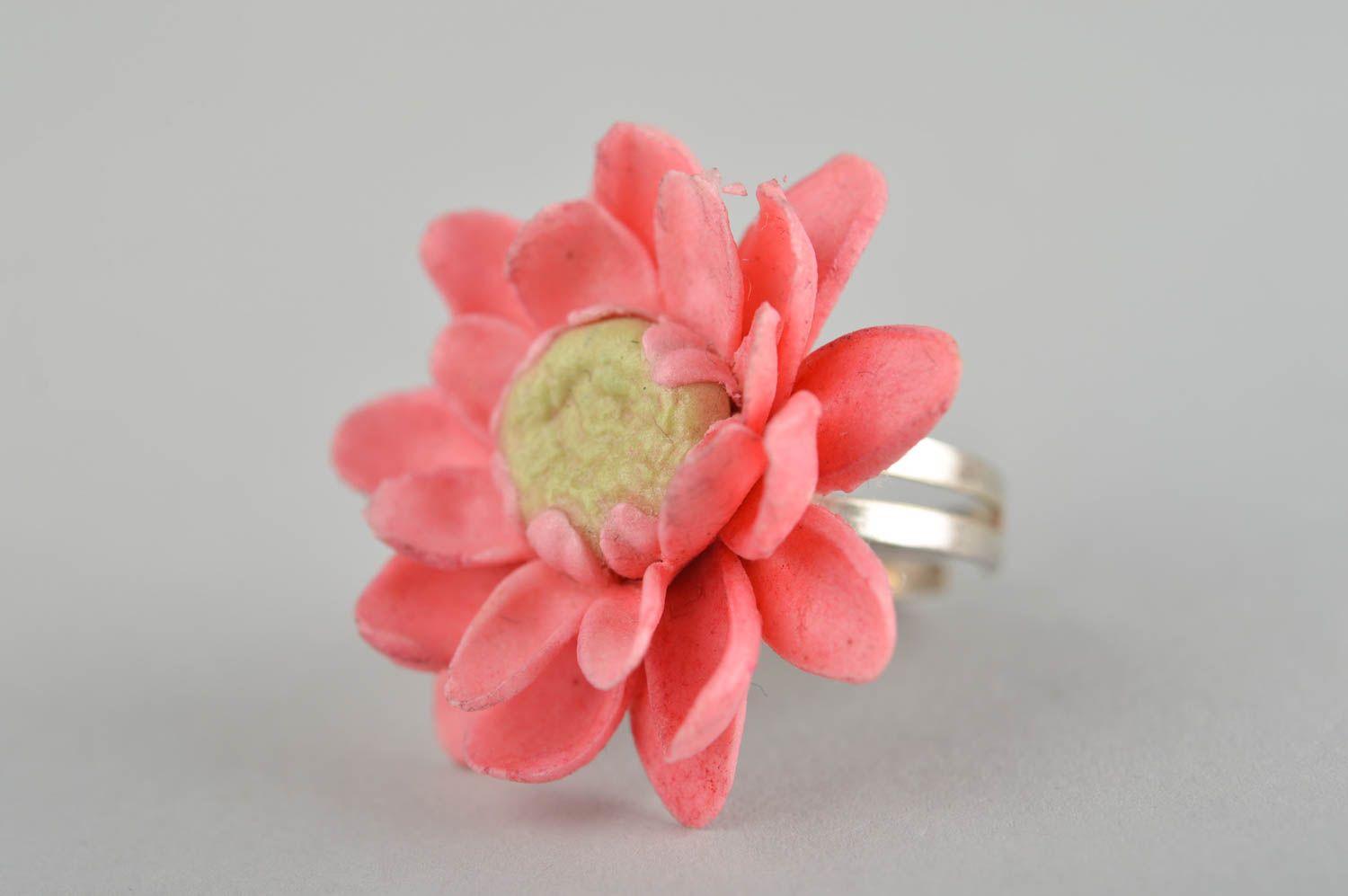 Bague fleur rose Bijou fait main pâte polymère taille réglable Cadeau femme photo 1