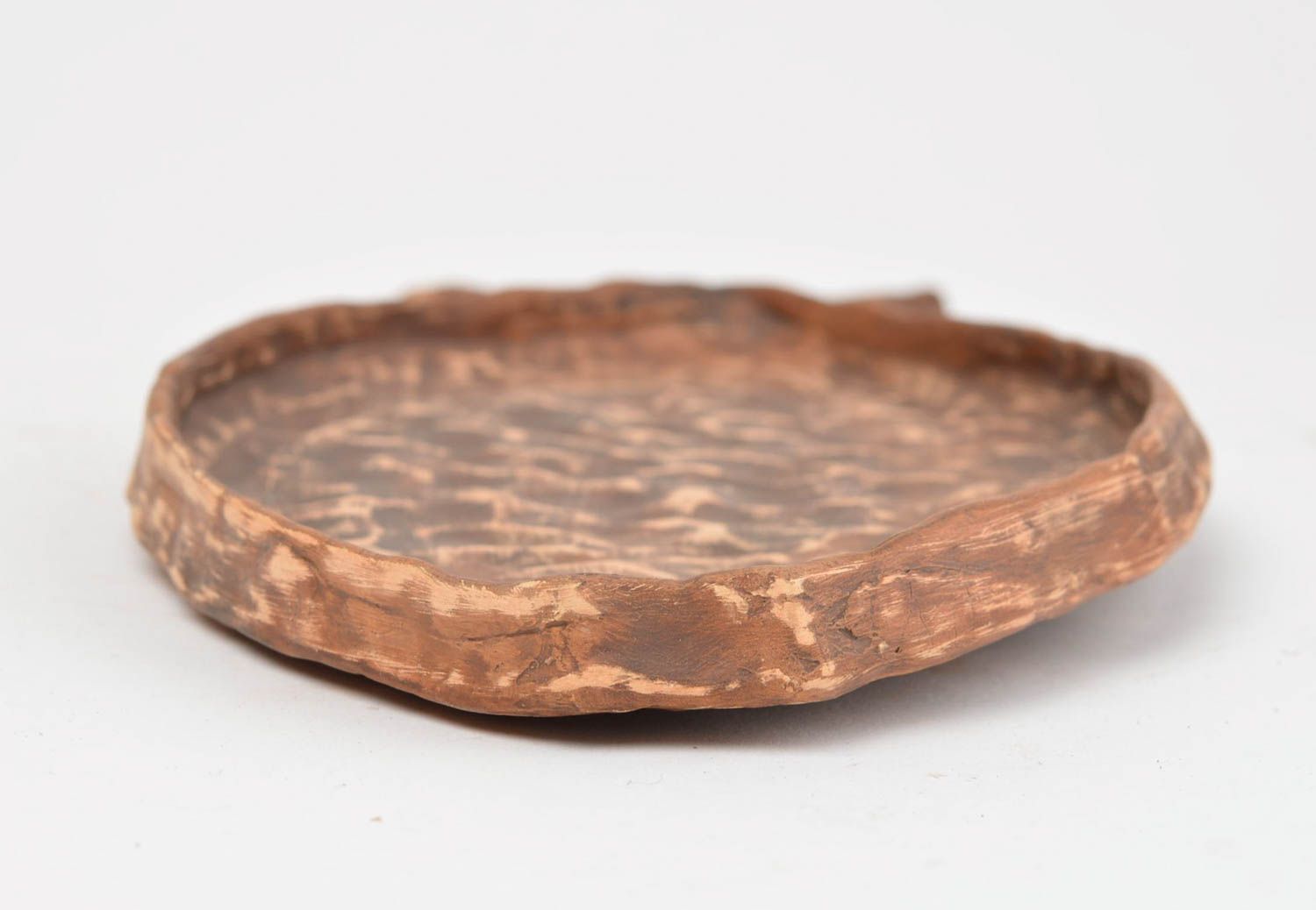 Плоская керамическая тарелка для рыбы красивая глиняная посуда ручной работы  фото 3