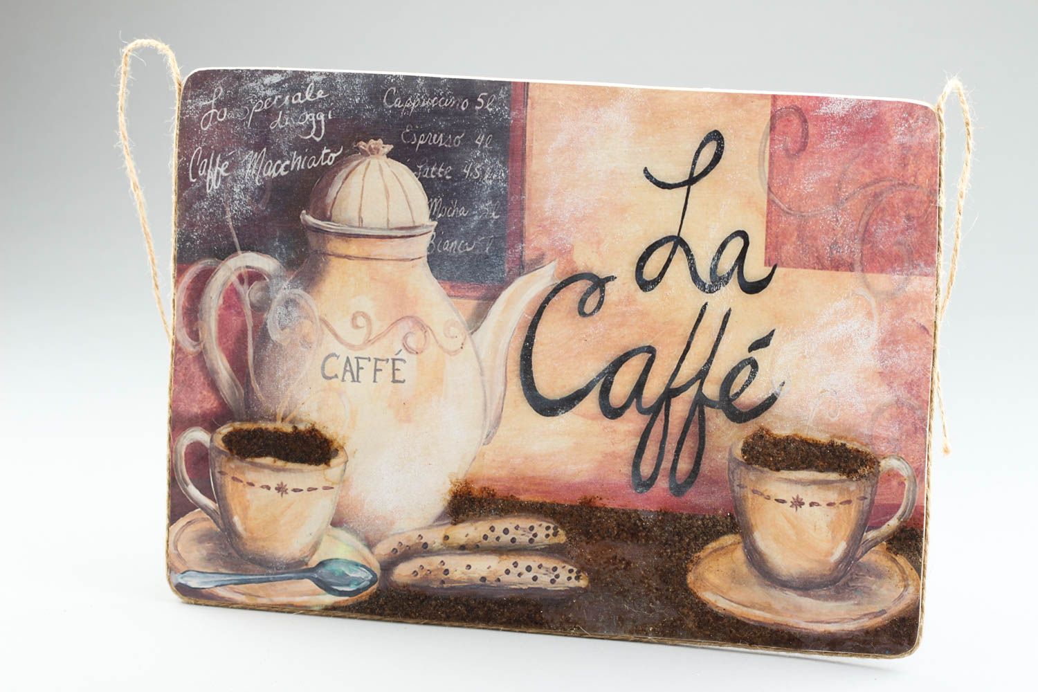 Handmade Wandbild Holz Kaffee Trinken Wand Poster Wohn Accessoire La Caffe foto 1
