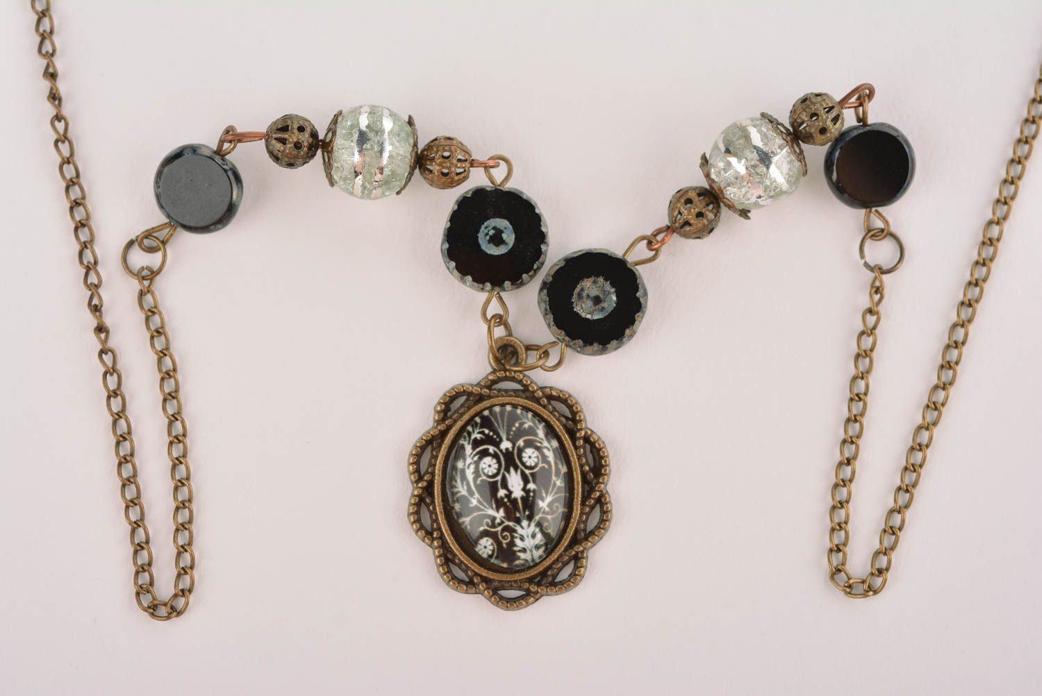 Stylish handmade metal necklace glass pendant design beautiful jewellery photo 1