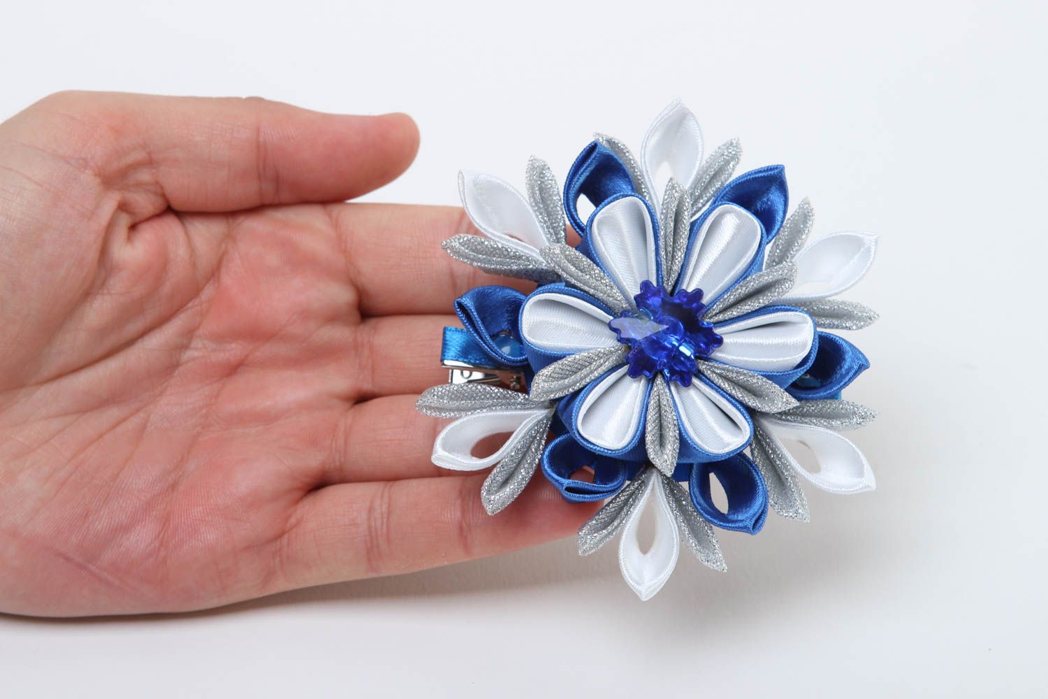 Handmade satin barrette flower hair clip kanzashi satin barrette gift for girl photo 5