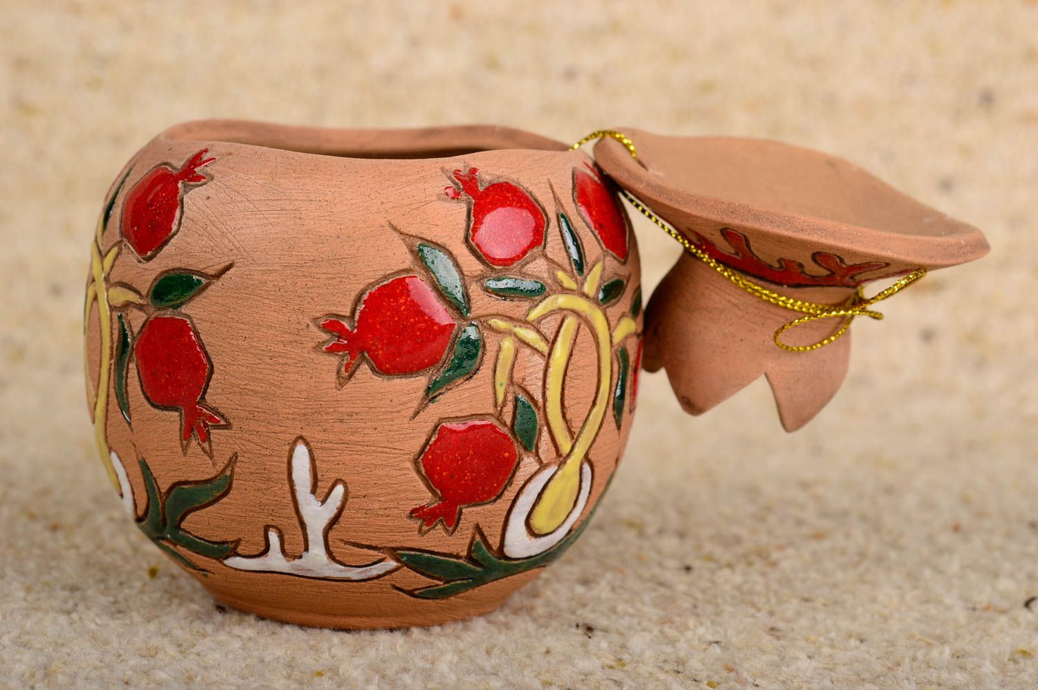 Handgemachte Keramik kleine Schatulle originelles Geschenk schön bemalt Granat foto 2