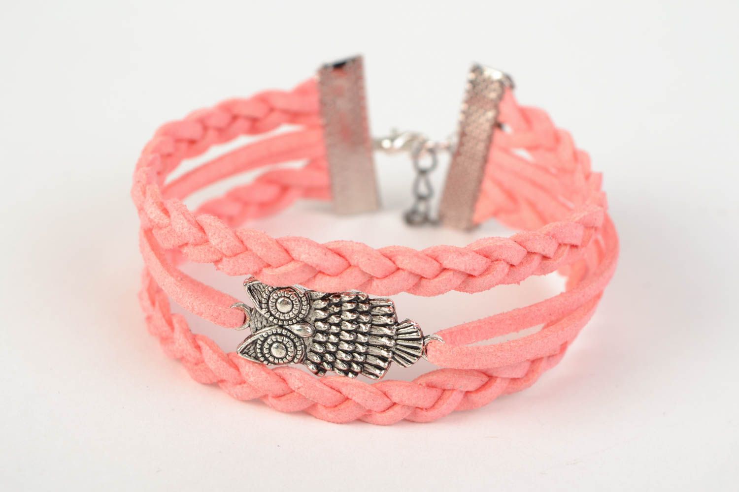 Pink suede woven handmade bracelet for girls stylish summer accessory photo 3