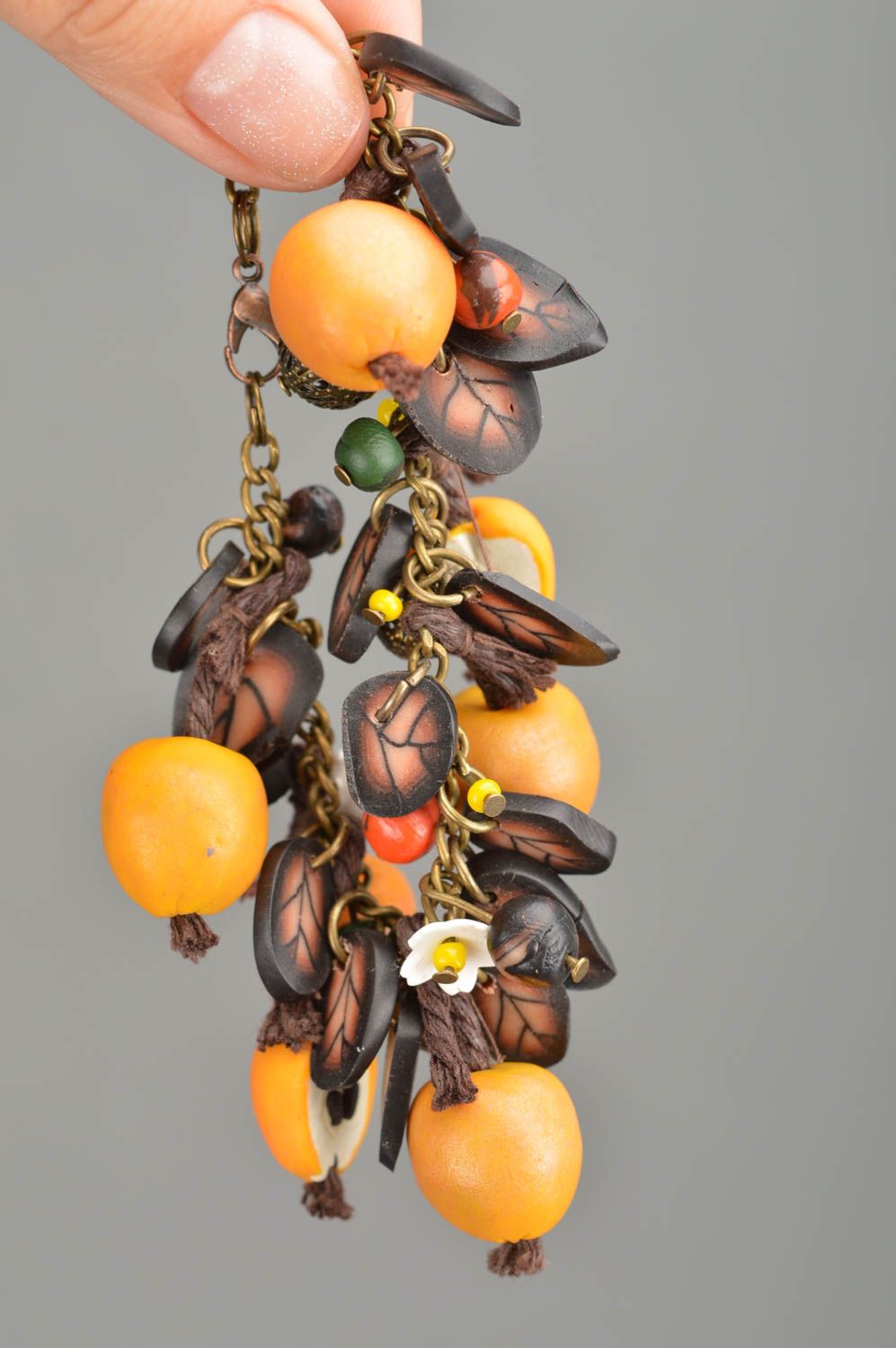 Handmade bracelet made of polymer clay with chain in the form of yellow apples photo 5