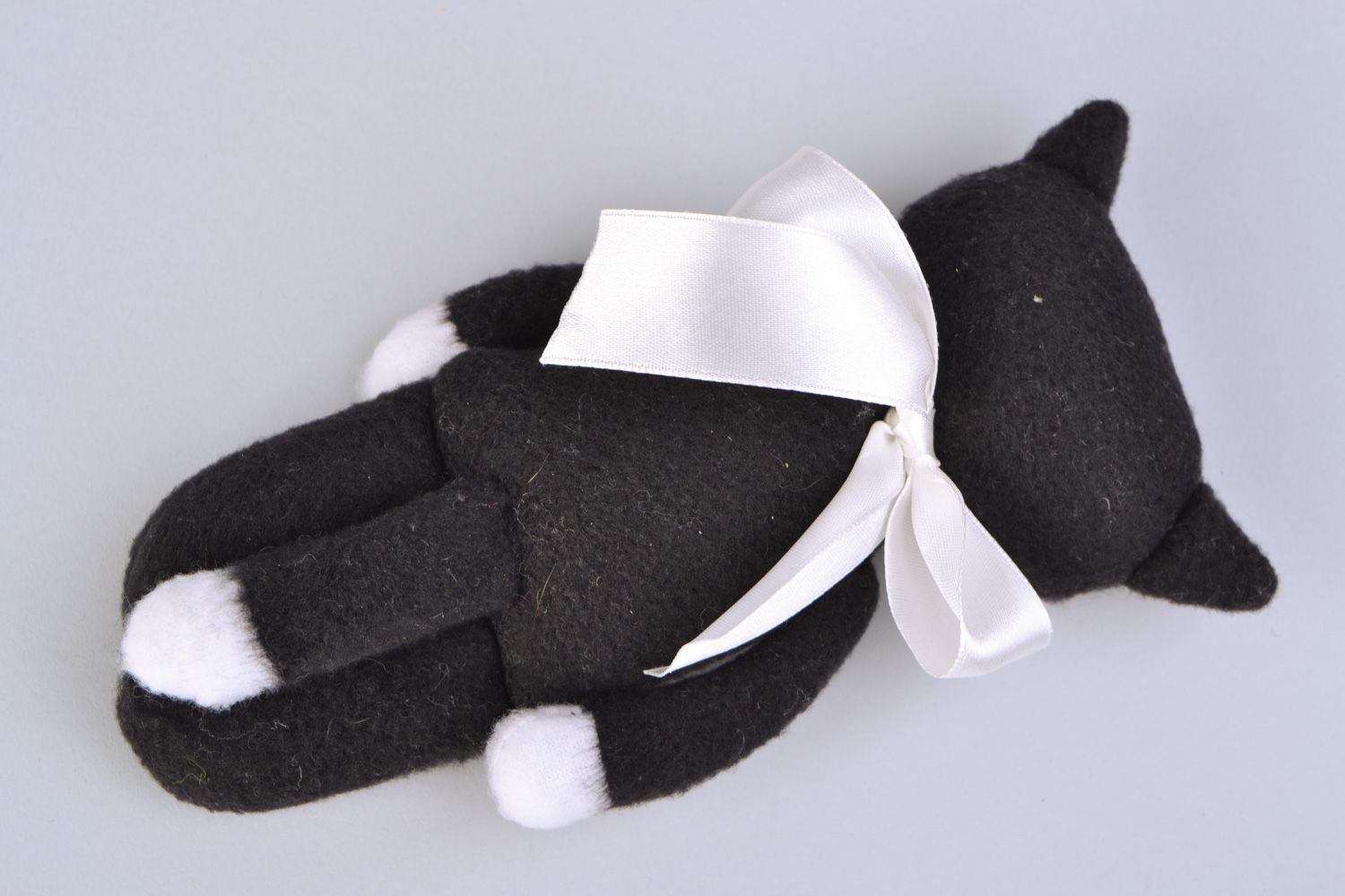 Handmade designer soft toy black and white Elegant Cat sewn of fleece for kids photo 4