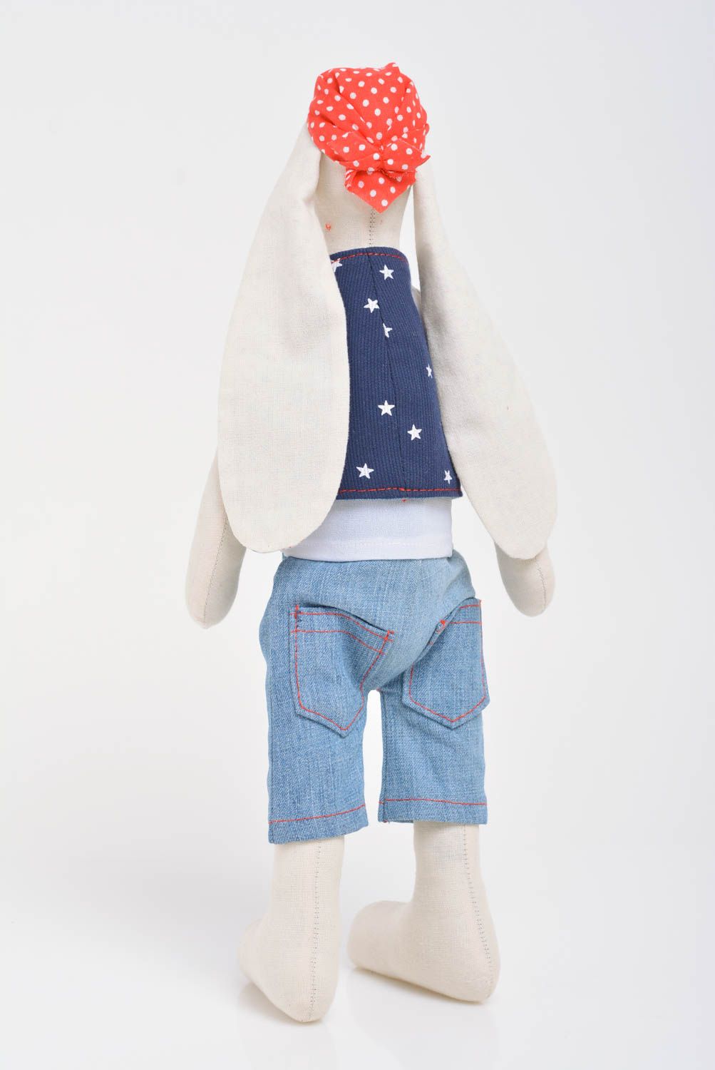 Handmade designer funny cotton fabric soft toy rabbit punk rocker in bandanna photo 4