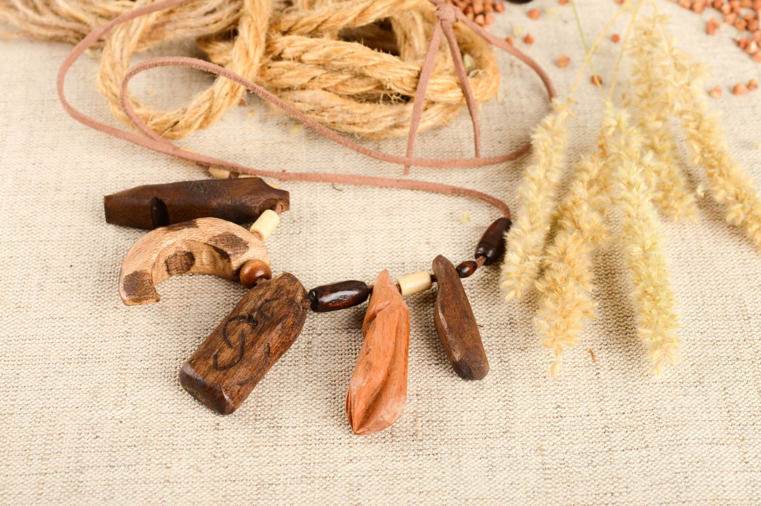 Unusual handmade wooden pendant artisan jewelry wood craft neck accessories photo 1