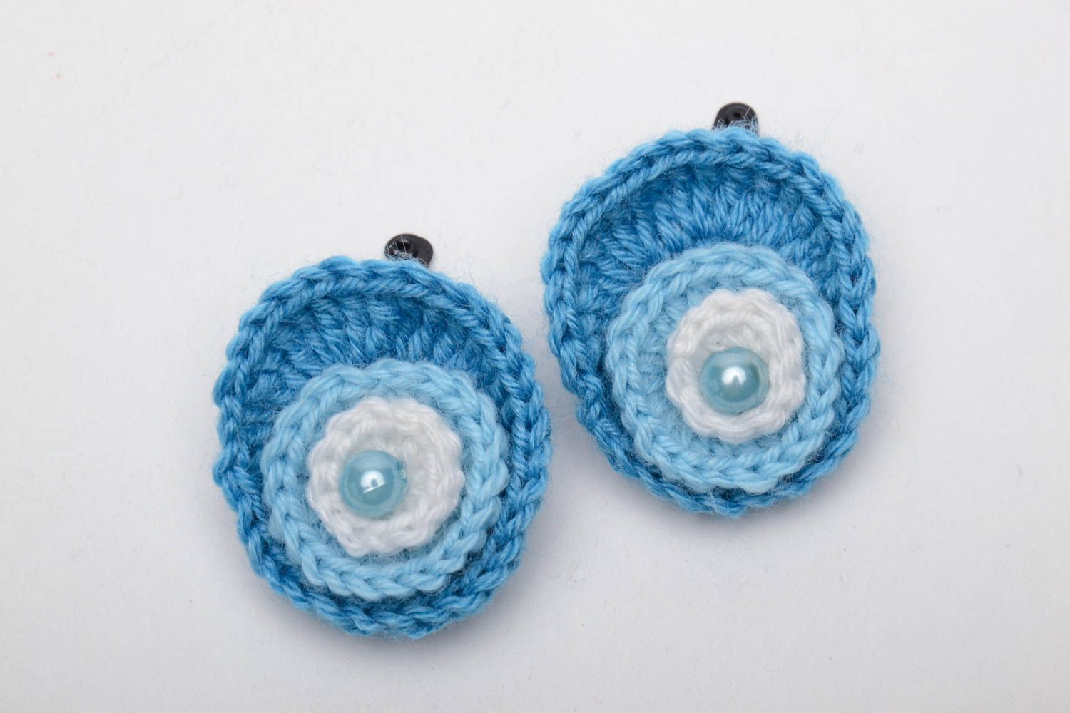 Crochet hair clips Blue Flowers photo 2