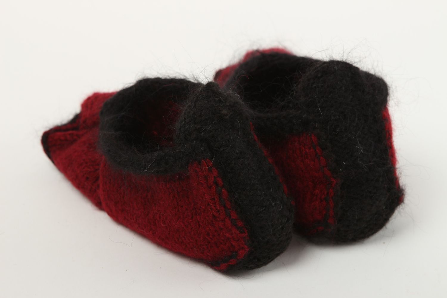 Pantoufles en laine fait main Chaussons laine bordeaux Accessoire femme photo 3
