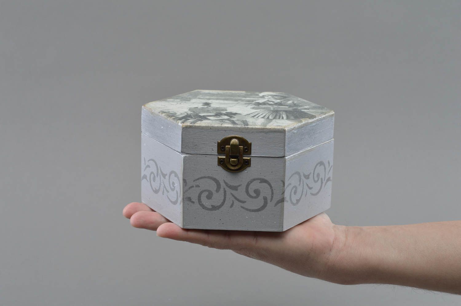 Designer wooden jewelry box unique handmade decoupage box present for her photo 4