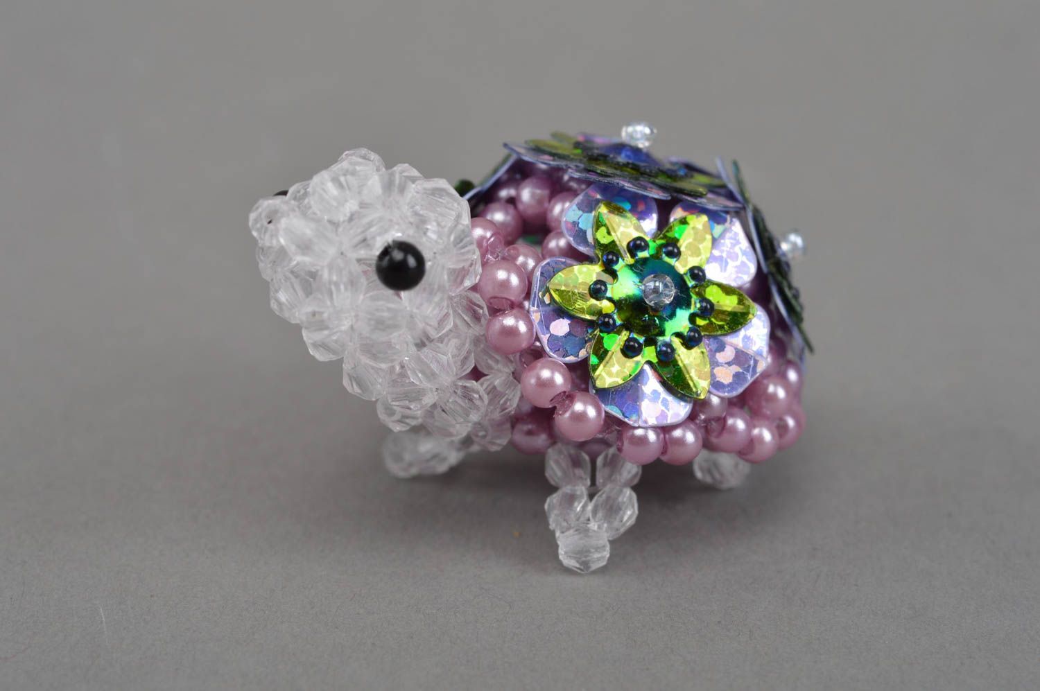 Tortue en perles de rocaille figurine décorative originale violette faite main photo 3