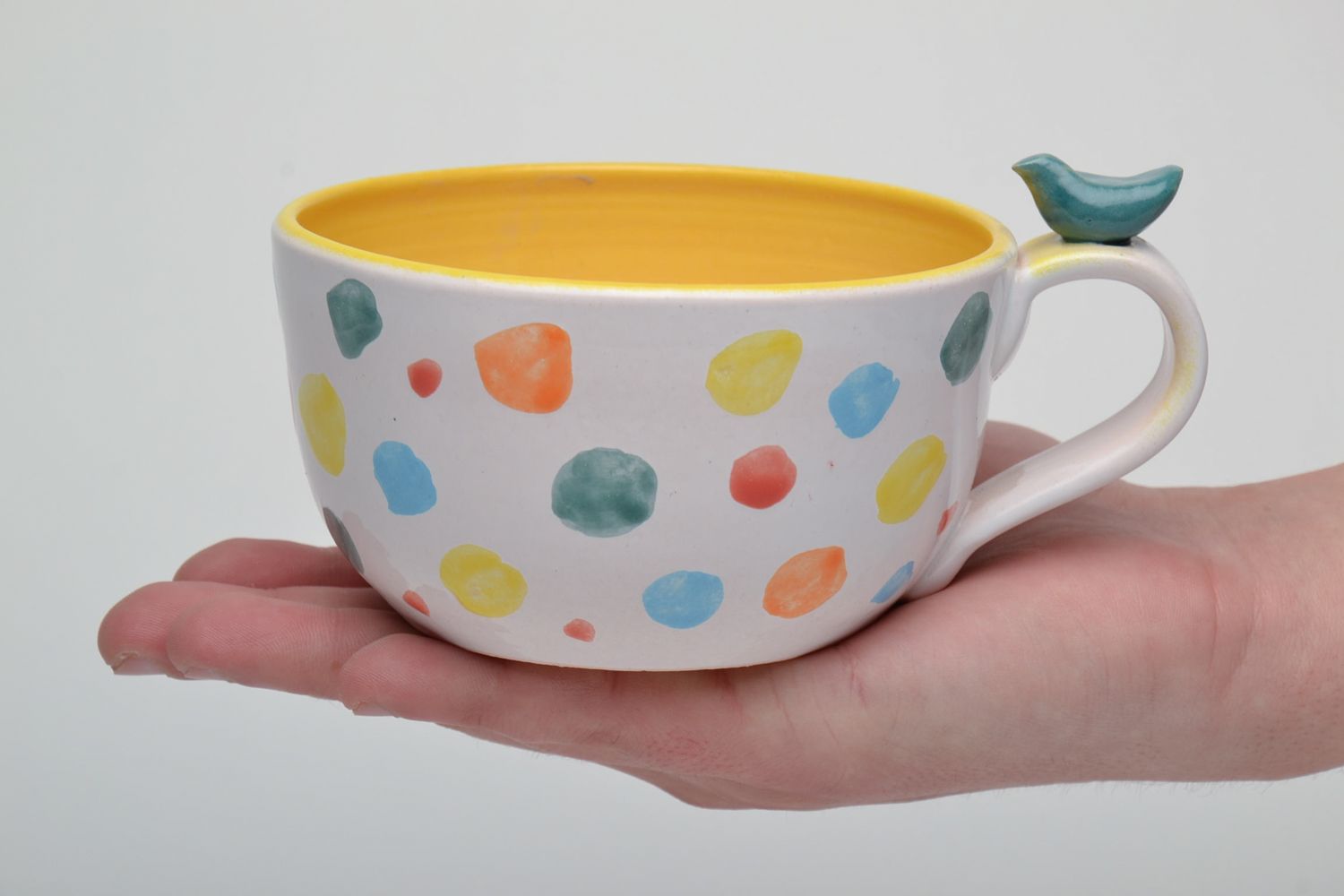 Глиняная чашка расписанная эмалью и глазурью разноцветная фото 5