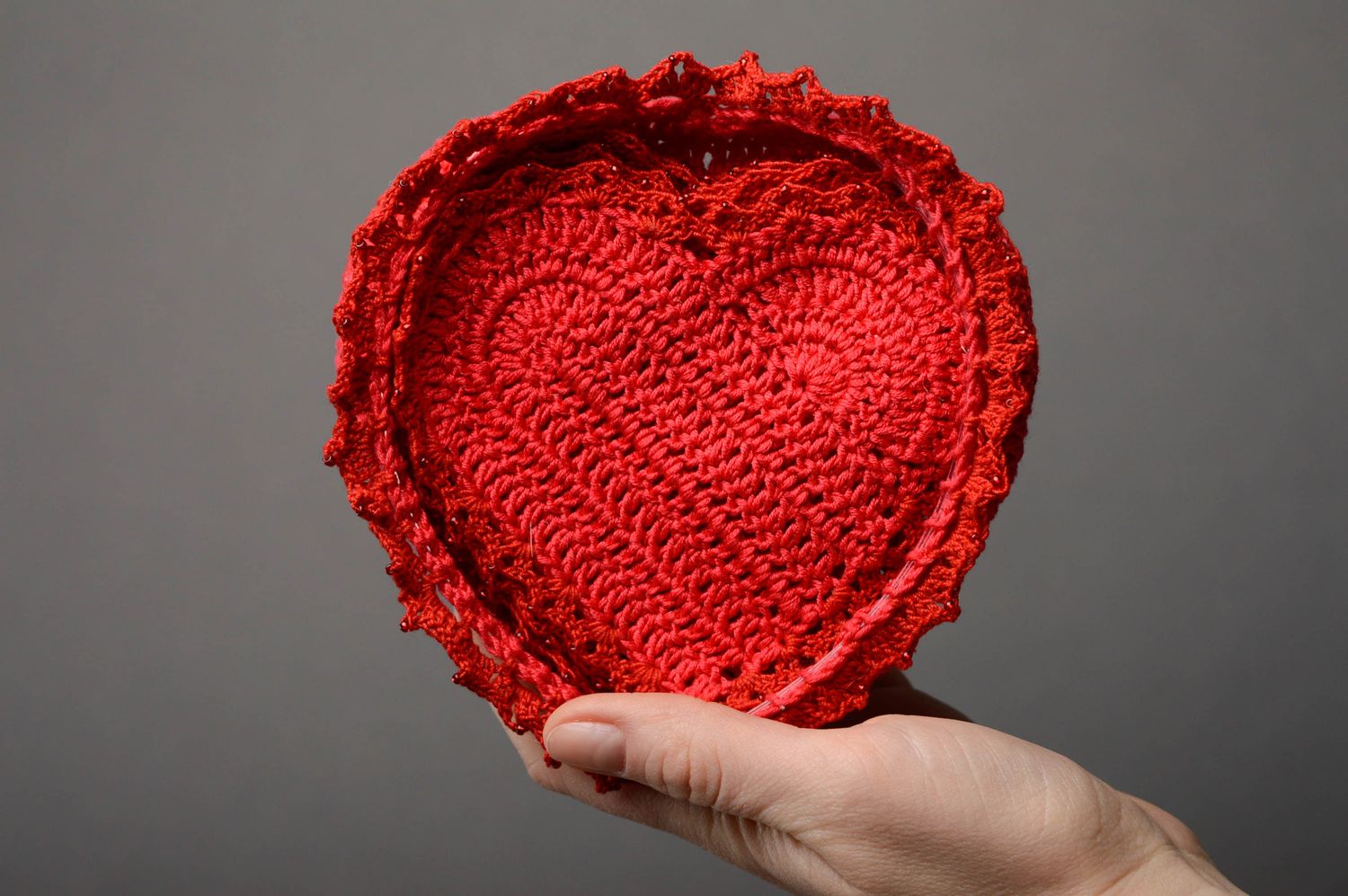 Heart shaped crochet candy bowl and coasters photo 4