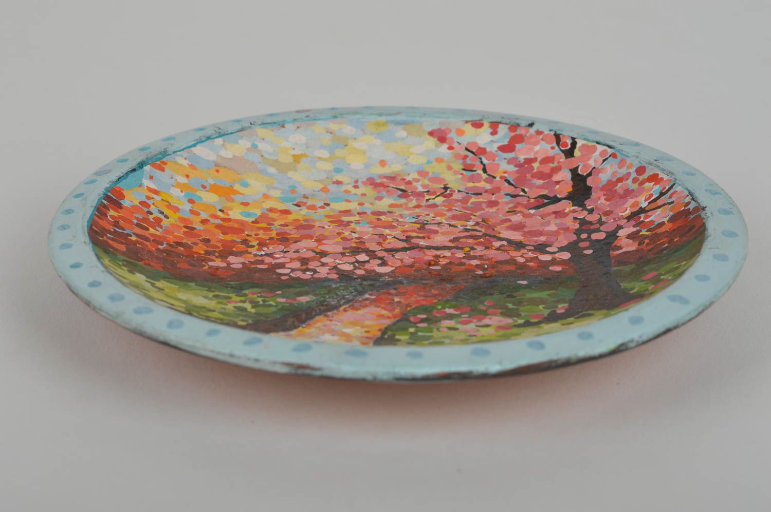Керамическая тарелка расписанная акриловыми красками декоративная хэндмэйд Осень фото 2