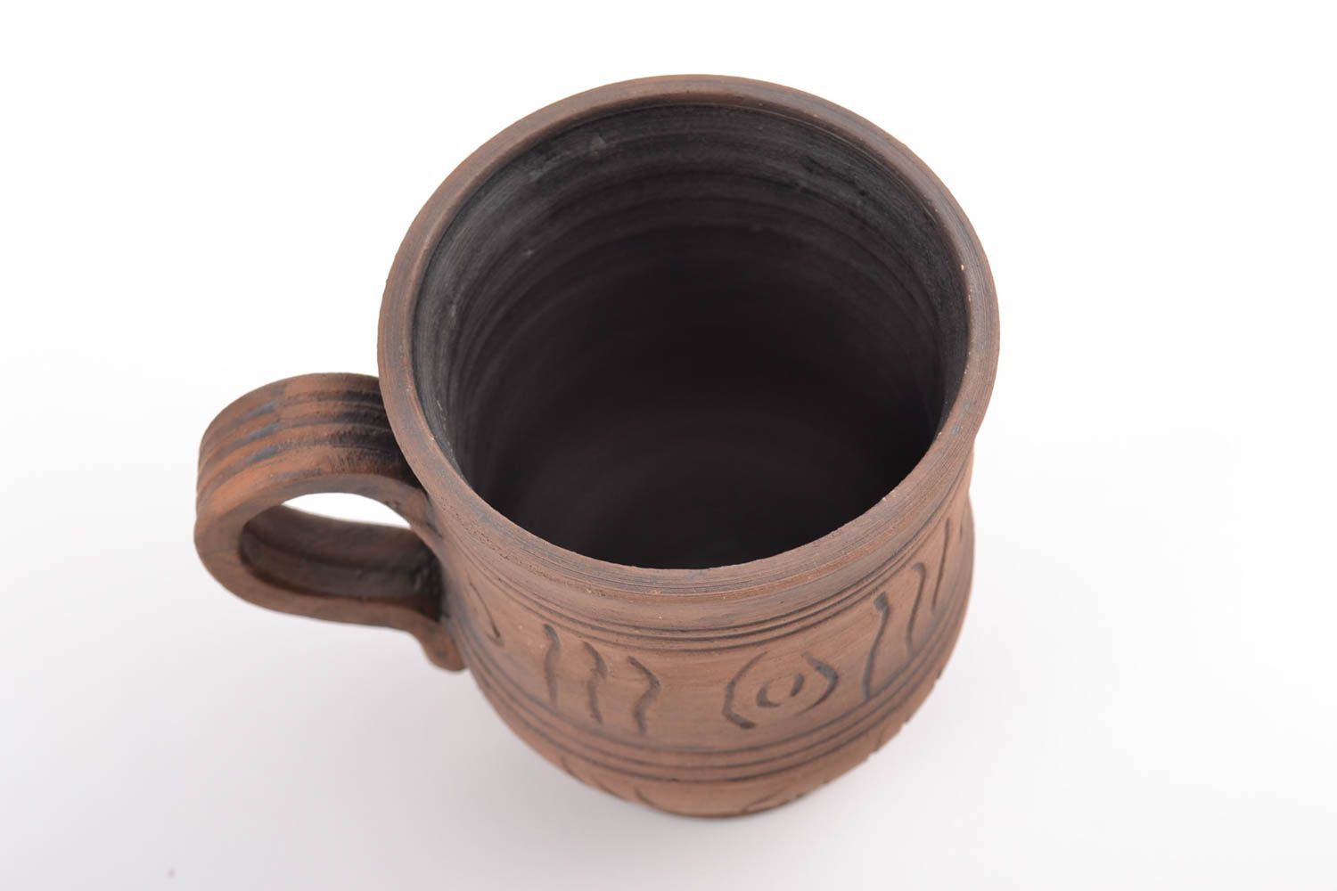 Beautiful design handmade red clay beer mug 500 ml clay mug with pattern photo 4