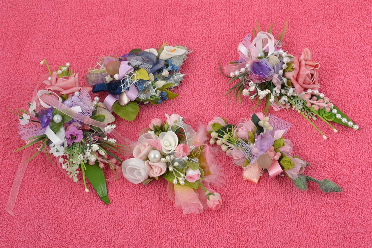 Handmade brooch designer boutonniere designer wedding accessories set of 5 items photo 1