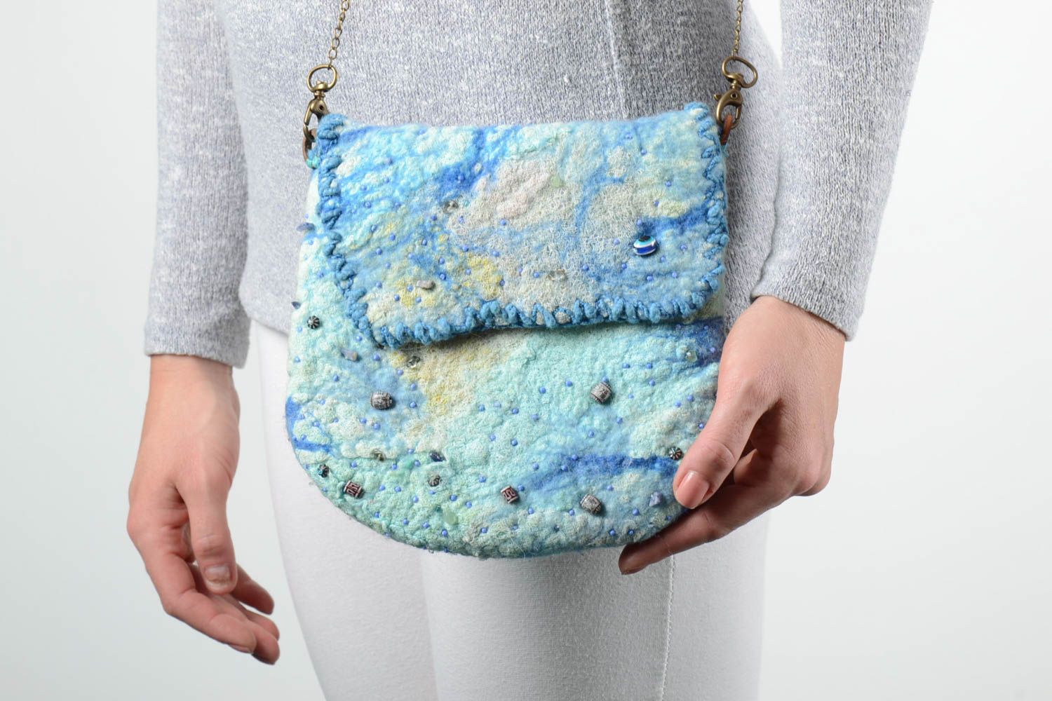 Handmade Tasche aus Wolle Accessoire für Frauen Clutch Tasche in Blau foto 2