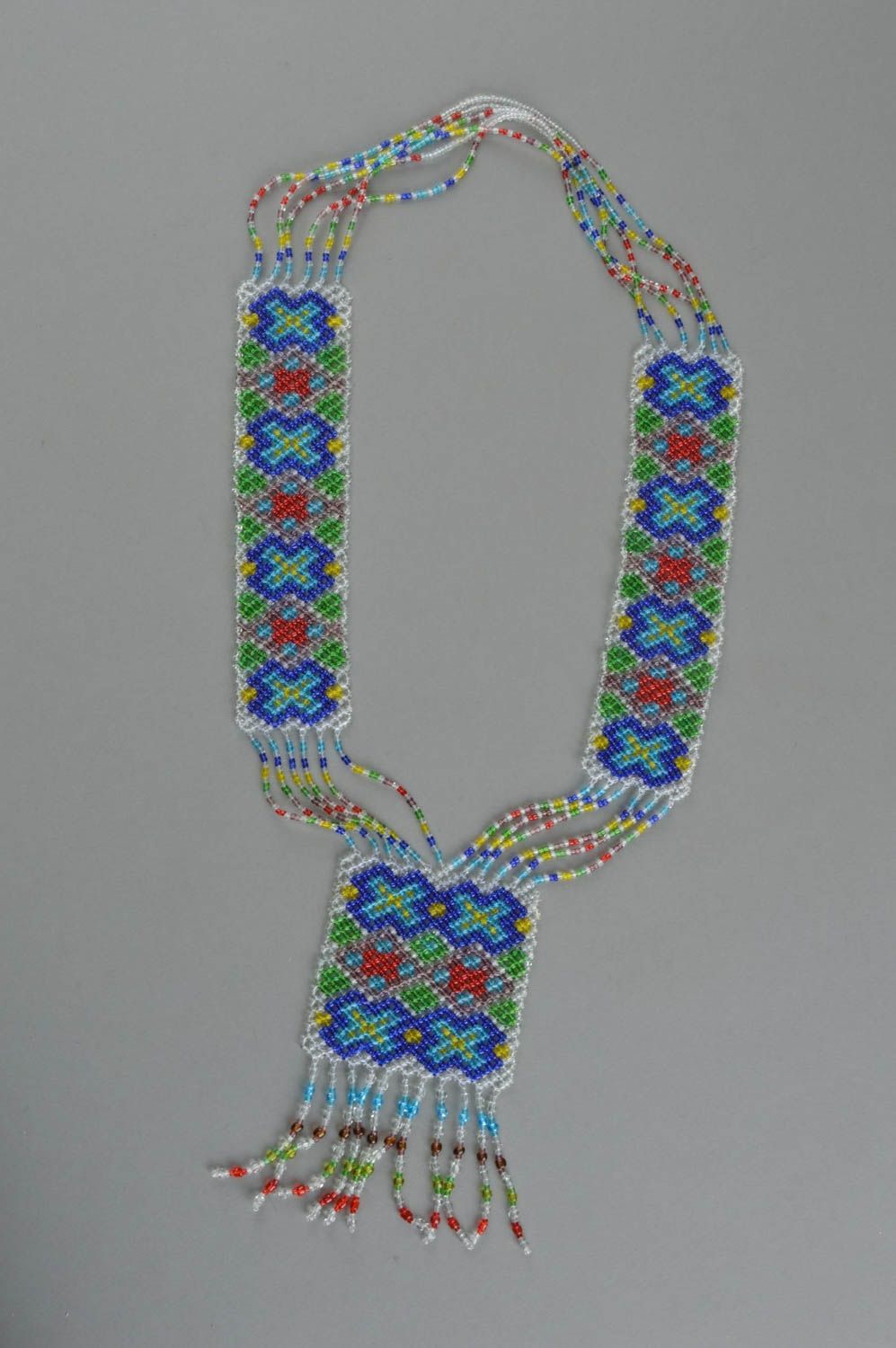 Collier en perles de rocaille multicolore style ethnique fait main large long photo 2