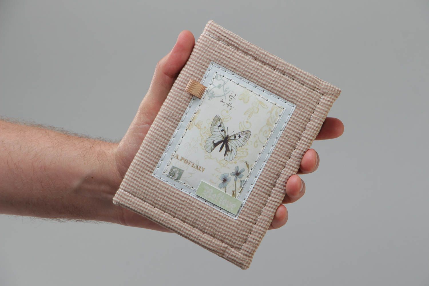 Cuaderno de notas hecho a mano con funda textil a cuadros de color marrón claro foto 4