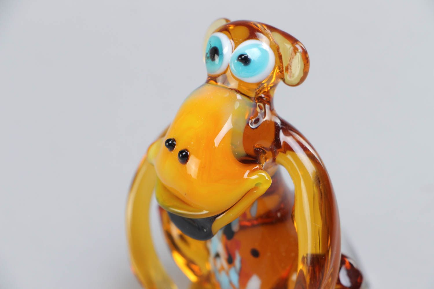 Handmade collectible lampwork glass miniature animal figurine of yellow monkey photo 3