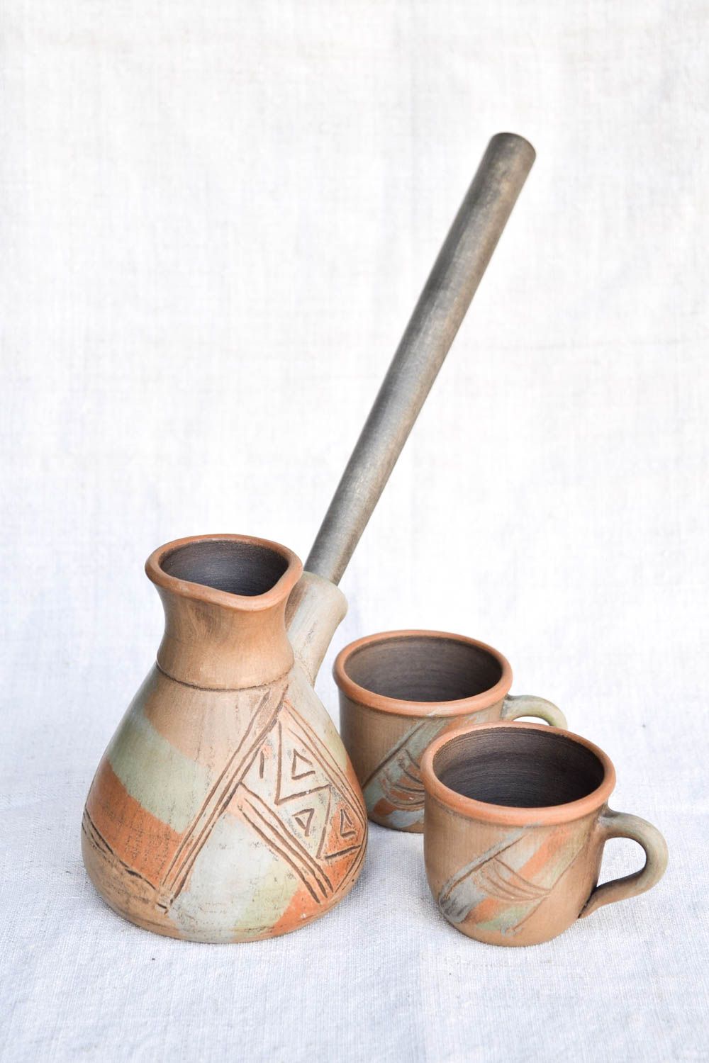 Handmade ceramic cezve clay cups kitchen pottery eco friendly tableware photo 4
