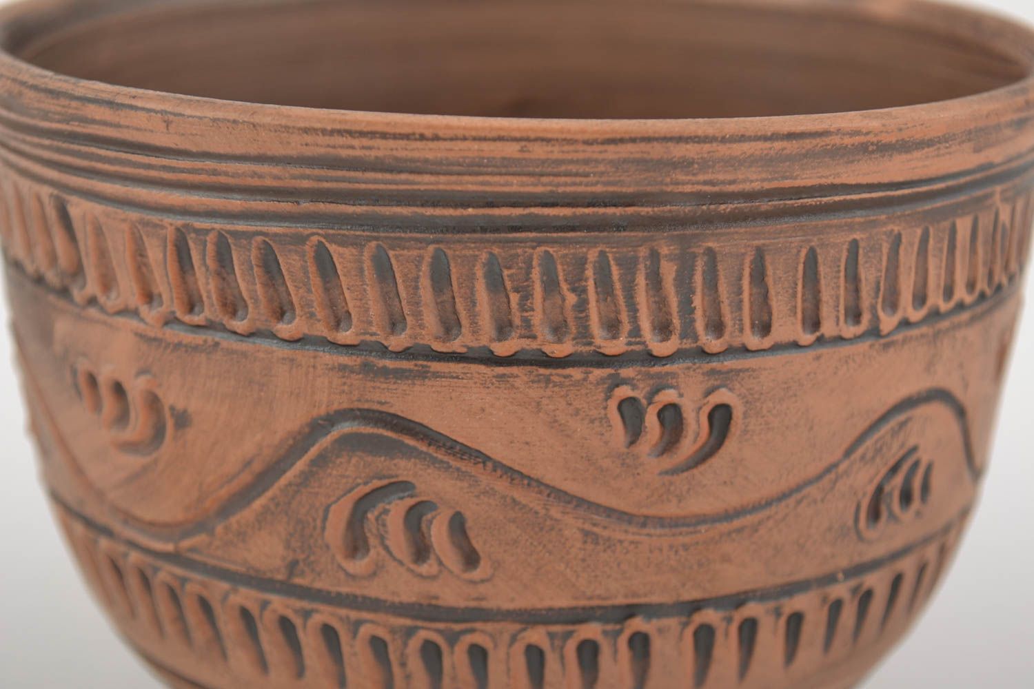 Handmade designer deep clay bowl with patterns 500 ml photo 3