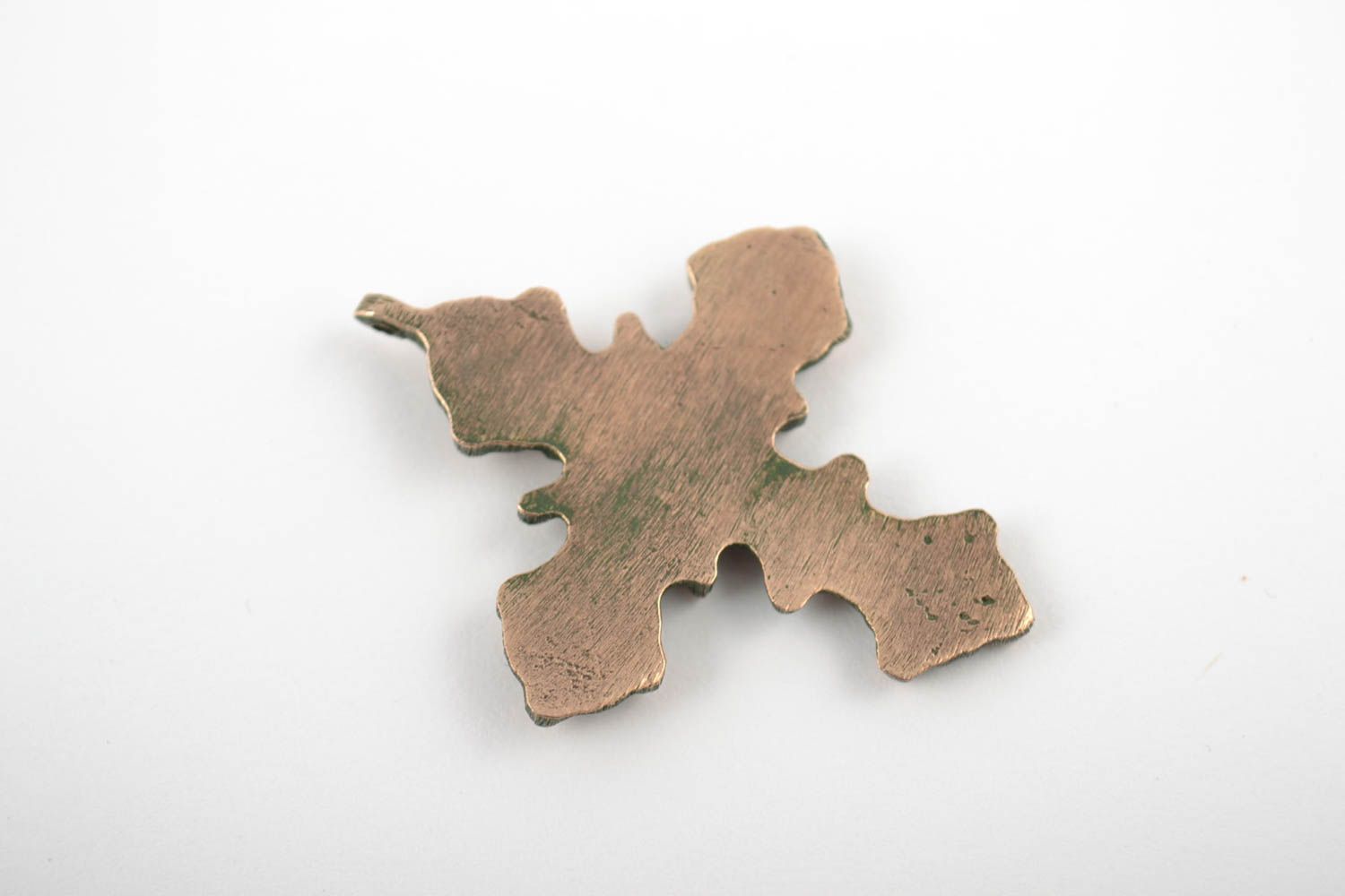 Kleines handgemachtes ungewöhnliches Bronze Kreuz an Schnur Schutzamulett foto 2