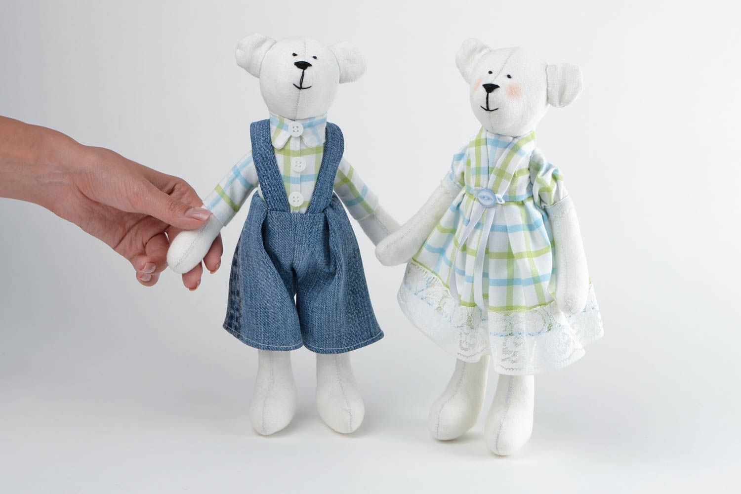 Handmade Kuscheltiere Bären Haus Dekor Geschenk für Kinder Set 2 Stück süß foto 2